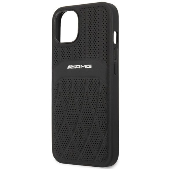 AMG AMHCP13MOSDBK iPhone 13 / 14 / 15 6.1" fekete keménytok bőr ívelt vonalakkal