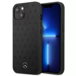   Mercedes MEHCP13SPSQBK iPhone 13 mini 5,4" fekete csillag mintás bőr keménytok