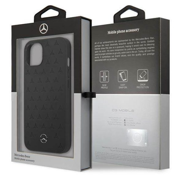 Mercedes MEHCP13SPSQBK iPhone 13 mini 5,4" fekete csillag mintás bőr keménytok