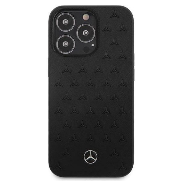 Mercedes MEHCP13LPSQBK iPhone 13 Pro / 13 6,1" fekete csillag mintás bőr keménytok