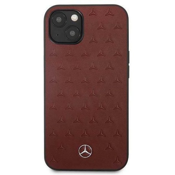 Mercedes MEHCP13MPSQRE iPhone 13 / 14 / 15 6.1" piros keménytok bőr csillagok mintája