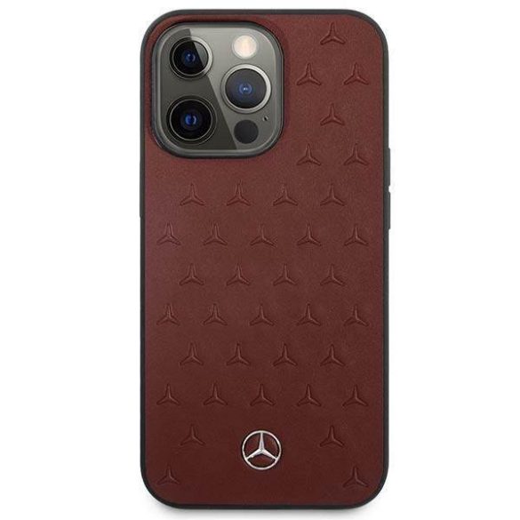 Mercedes MEHCP13LPSQRE iPhone 13 Pro / 13 6,1" piros csillag mintás bőr keménytok