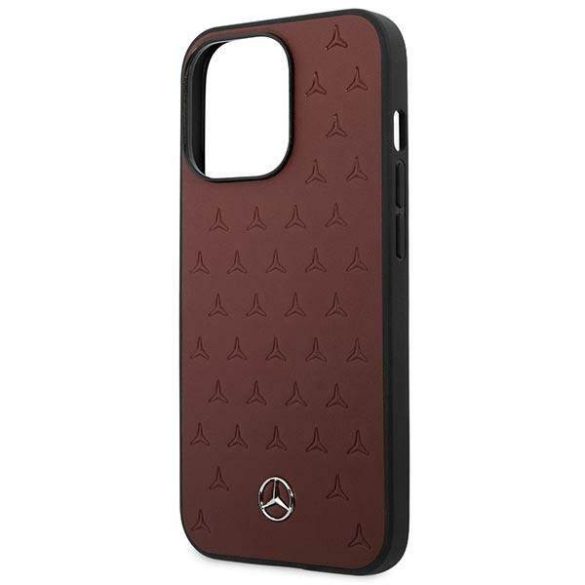 Mercedes MEHCP13LPSQRE iPhone 13 Pro / 13 6,1" piros csillag mintás bőr keménytok