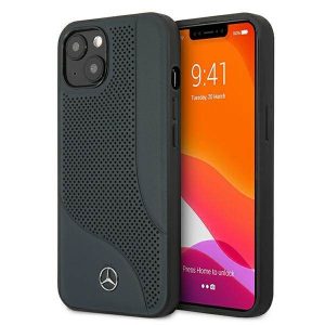 Mercedes MEHCP13MCDONA iPhone 13 / 14 / 15 6.1" tengerészkék keménytok bőr perforált terület