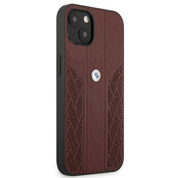 Etui BMW BMHCP13MRSPPR iPhone 13 / 14 / 15 6.1" piros keménytok Bőr Curve perforált bőrből