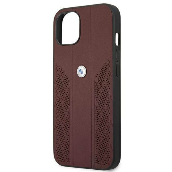 Etui BMW BMHCP13MRSPPR iPhone 13 / 14 / 15 6.1" piros keménytok Bőr Curve perforált bőrből