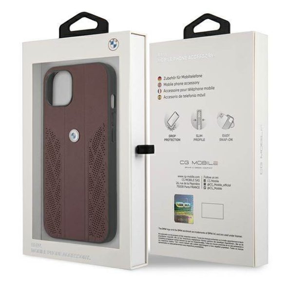 Etui BMW BMHCP13MRSPPR iPhone 13 / 14 / 15 6.1" piros keménytok Bőr Curve perforált bőrből