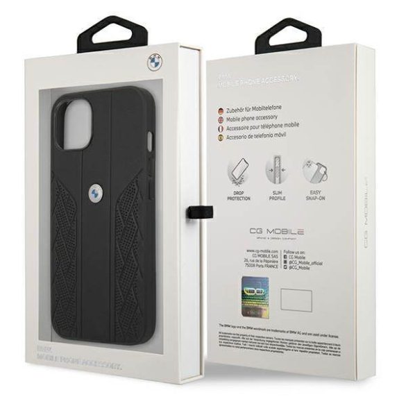 BMW BMHCP13SRSPPPK iPhone 13 mini 5,4" fekete bőr Curve perforált keménytok