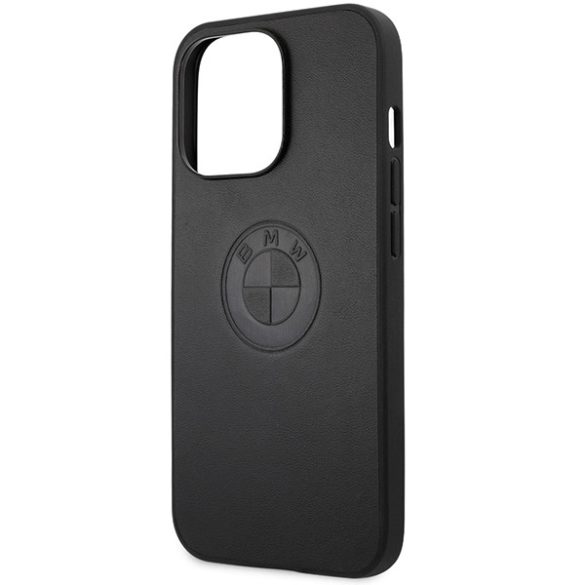 Etui BMW BMHCP13LREELK iPhone 13 Pro / 13 6.1" fekete keménytok bőr dombornyomással