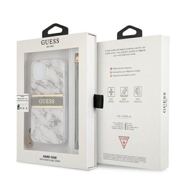 Guess GUHCP13SKMABGR iPhone 13 mini 5,4" szürke Marble Strap Collection keménytok