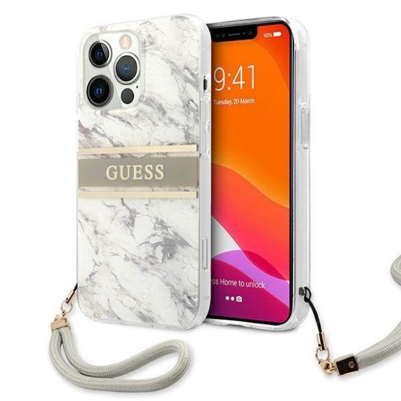 Guess GUHCP13XKMABGR iPhone 13 Pro Max 6,7" szürke Marble Strap Collection keménytok