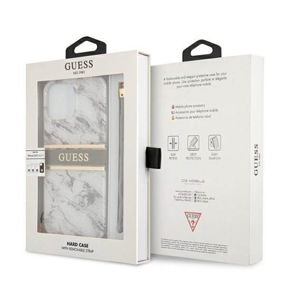 Guess GUHCP13XKMABGR iPhone 13 Pro Max 6,7" szürke Marble Strap Collection keménytok