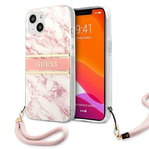 Guess GUHCP13SKMABPI iPhone 13 mini 5,4" rózsaszín Marble Strap Collection keménytok