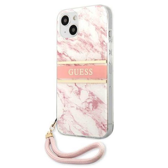 Guess GUHCP13SKMABPI iPhone 13 mini 5,4" rózsaszín Marble Strap Collection keménytok