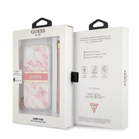 Guess GUHCP13SKMABPI iPhone 13 mini 5,4" rózsaszín Marble Strap Collection keménytok