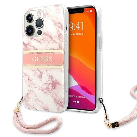 Guess GUHCP13XKMABPI iPhone 13 Pro Max 6,7" rózsaszín Marble Strap Collection keménytok