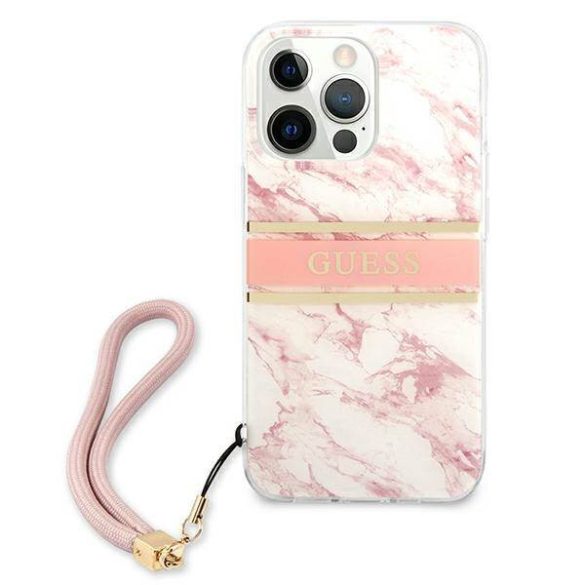 Guess GUHCP13XKMABPI iPhone 13 Pro Max 6,7" rózsaszín Marble Strap Collection keménytok