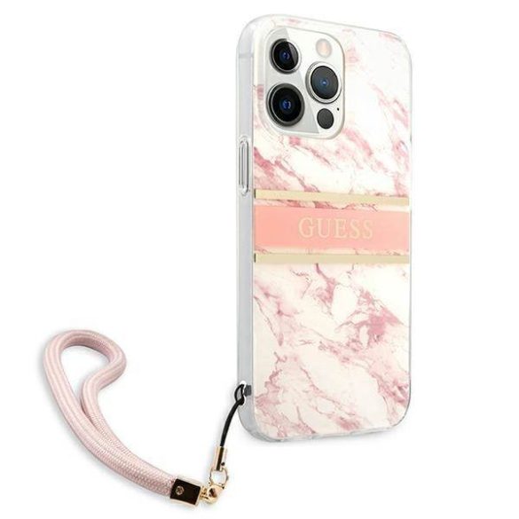 Guess GUHCP13XKMABPI iPhone 13 Pro Max 6,7" rózsaszín Marble Strap Collection keménytok