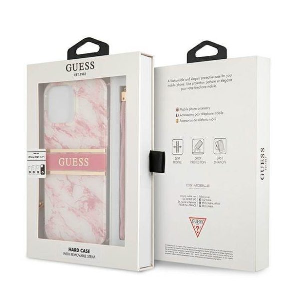 Guess GUHCP13XKMABPI iPhone 13 Pro Max 6,7" rózsaszín Marble Strap Collection keménytok