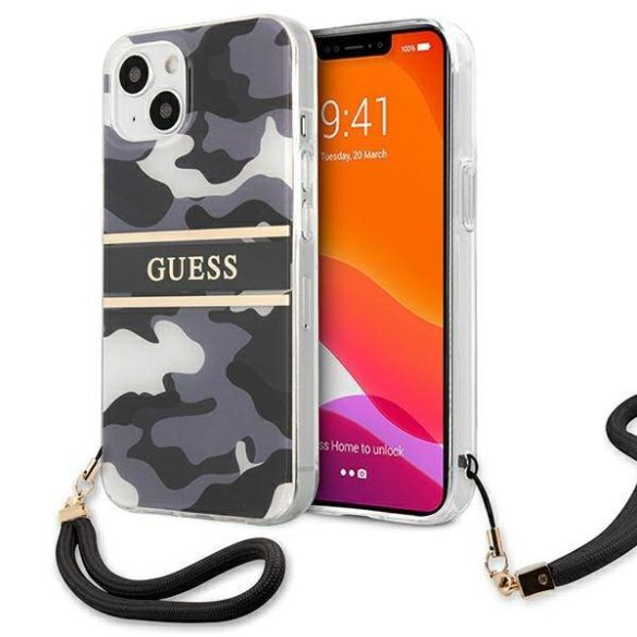 Guess GUHCP13SKCABBK iPhone 13 mini 5,4" fekete Camo Strap Collection keménytok