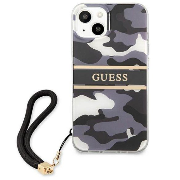 Guess GUHCP13MKCABBK iPhone 13 / 14 / 15 6.1" fekete keménytok terepszínű pánttal