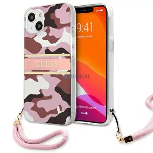 Guess GUHCP13SKCABPI iPhone 13 mini 5,4" rózsaszín Camo Strap Collection keménytok