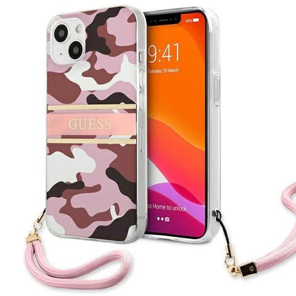 Guess GUHCP13SKCABPI iPhone 13 mini 5,4" rózsaszín Camo Strap Collection keménytok