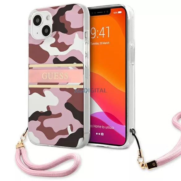 Guess GUHCP13SKCABPI iPhone 13 mini 5,4" rózsaszín Camo Strap Collection keménytok