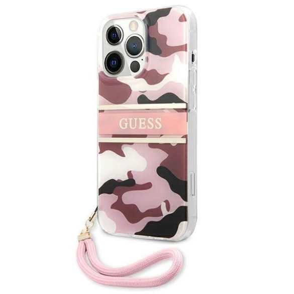 Guess GUHCP13LKCABPI iPhone 13 Pro / 13 6,1" rózsaszín Camo Strap Collection keménytok