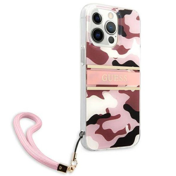 Guess GUHCP13LKCABPI iPhone 13 Pro / 13 6,1" rózsaszín Camo Strap Collection keménytok