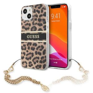 Guess GUHCP13SKBSLEO iPhone 13 mini 5,4" Leopárd keménytok Arany lánccal