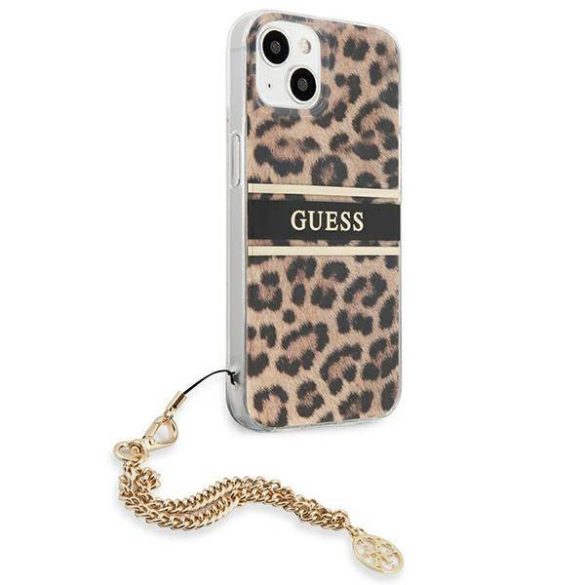 Guess GUHCP13SKBSLEO iPhone 13 mini 5,4" Leopárd keménytok Arany lánccal