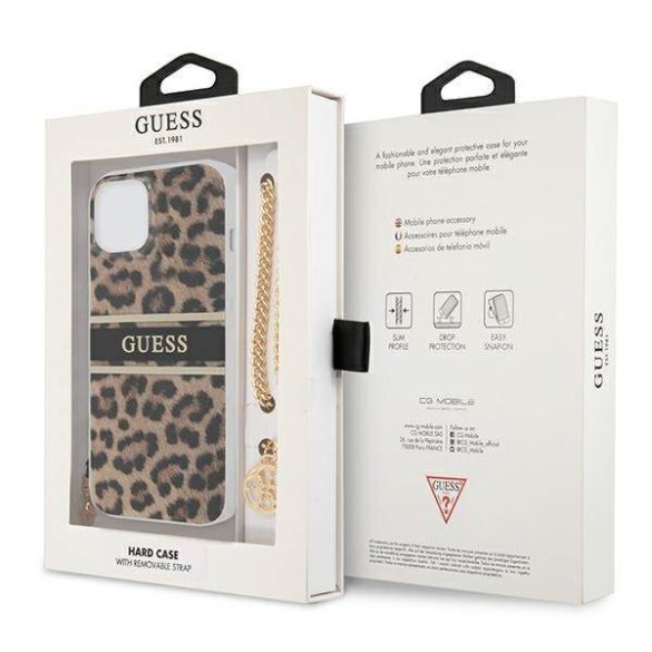 Guess GUHCP13SKBSLEO iPhone 13 mini 5,4" Leopárd keménytok Arany lánccal