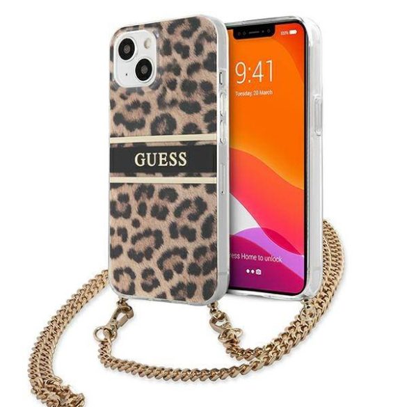 Guess GUHCP13SKBCLE iPhone 13 mini 5,4" Leopárd keménytok arany szíjjal