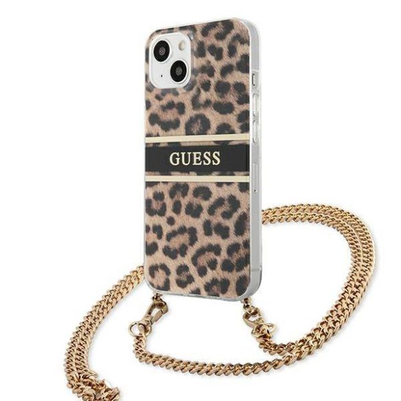 Guess GUHCP13SKBCLE iPhone 13 mini 5,4" Leopárd keménytok arany szíjjal