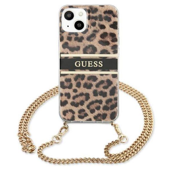 Guess GUHCP13SKBCLE iPhone 13 mini 5,4" Leopárd keménytok arany szíjjal