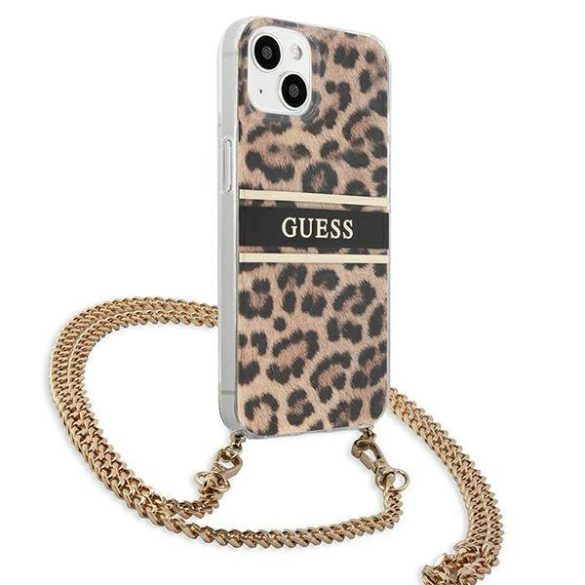 Guess GUHCP13SKBCLE iPhone 13 mini 5,4" Leopárd keménytok arany szíjjal