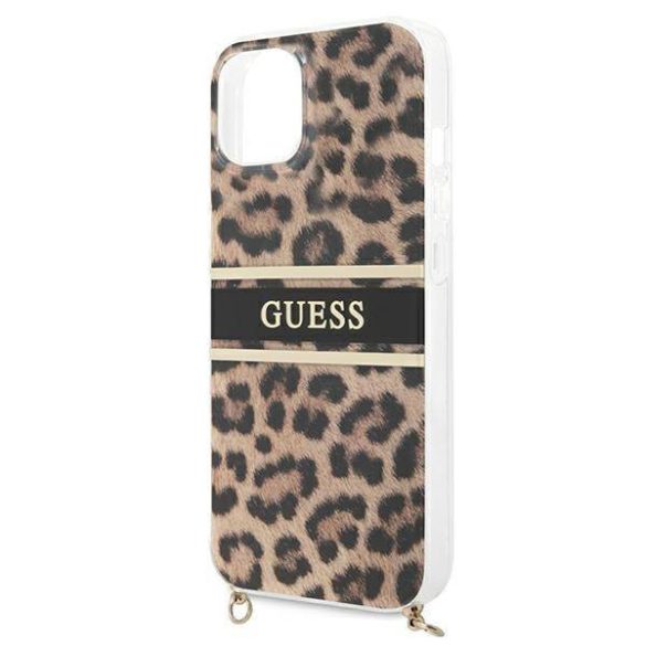 Guess GUHCP13SKBCLE iPhone 13 mini 5,4" Leopárd keménytok arany szíjjal