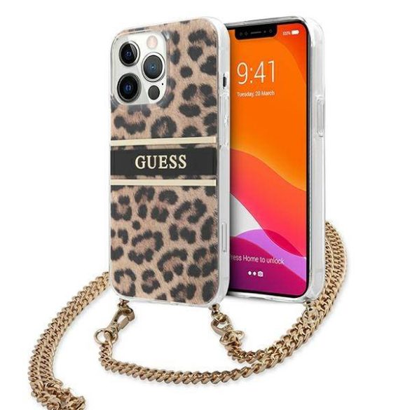 Guess GUHCP13XKBCLE iPhone 13 Pro Max 6,7" Leopárd keménytok arany szíjas