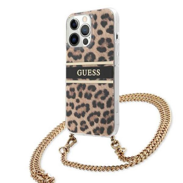 Guess GUHCP13XKBCLE iPhone 13 Pro Max 6,7" Leopárd keménytok arany szíjas