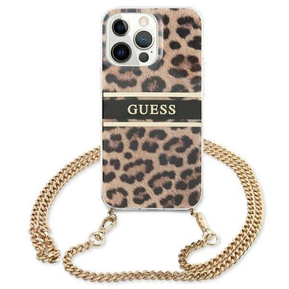 Guess GUHCP13XKBCLE iPhone 13 Pro Max 6,7" Leopárd keménytok arany szíjas