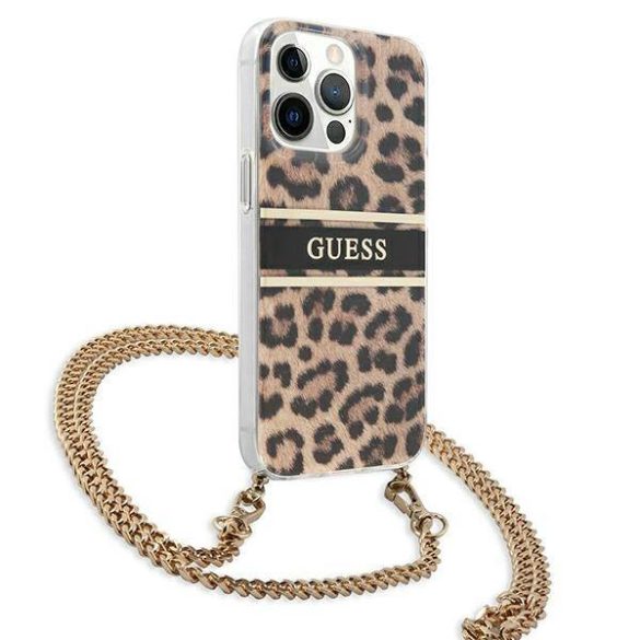 Guess GUHCP13XKBCLE iPhone 13 Pro Max 6,7" Leopárd keménytok arany szíjas