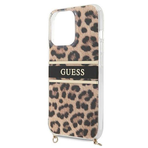 Guess GUHCP13XKBCLE iPhone 13 Pro Max 6,7" Leopárd keménytok arany szíjas