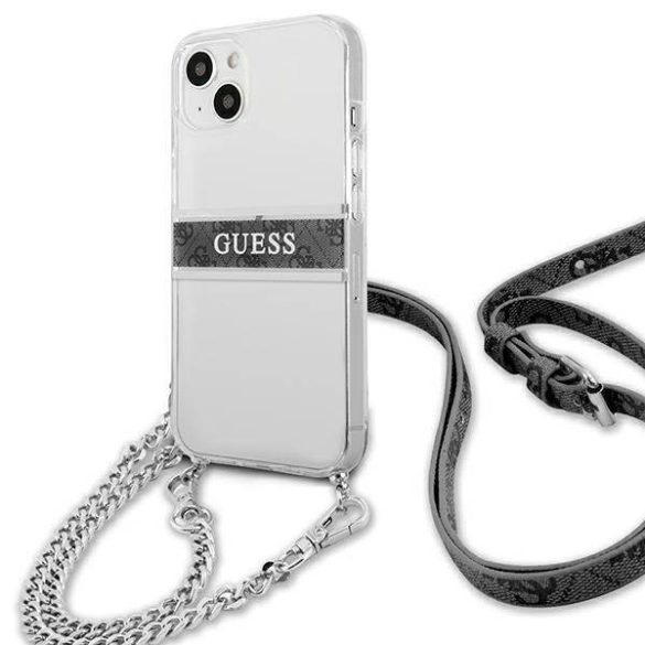 Guess GUHCP13SKC4GBSI iPhone 13 mini 5,4" átlátszó keménytok 4G szürke szíjjal ezüst lánccal