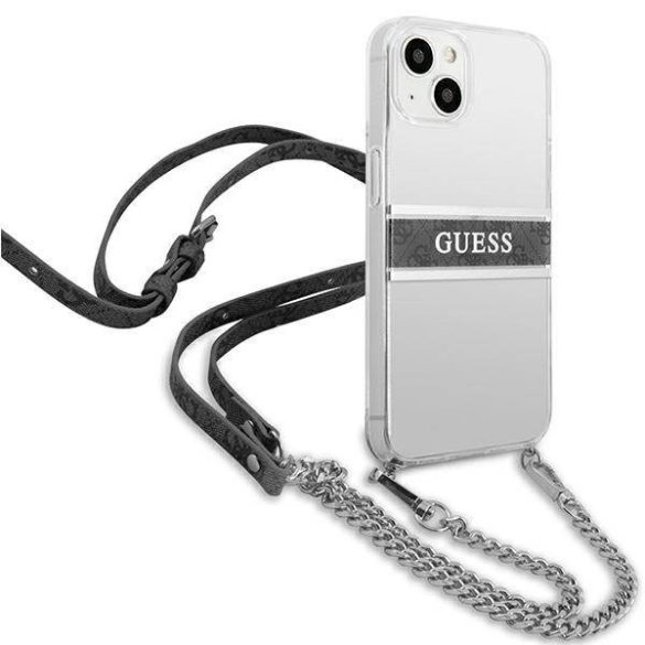 Guess GUHCP13SKC4GBSI iPhone 13 mini 5,4" átlátszó keménytok 4G szürke szíjjal ezüst lánccal