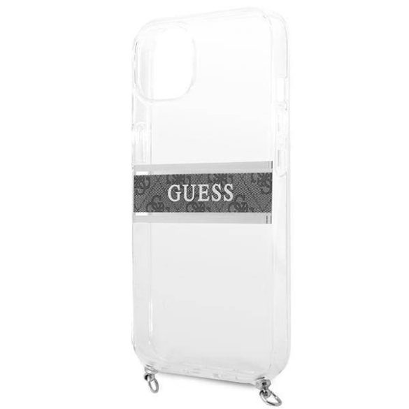 Guess GUHCP13SKC4GBSI iPhone 13 mini 5,4" átlátszó keménytok 4G szürke szíjjal ezüst lánccal