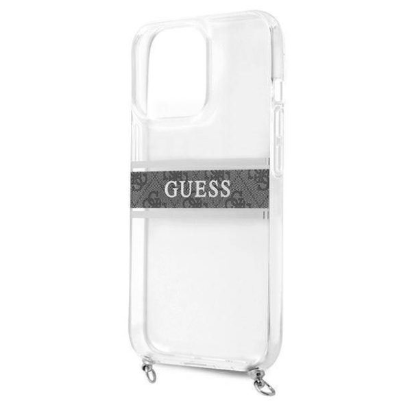 Guess GUHCP13LKC4GBSI iPhone 13 Pro / 13 6,1" átlátszó keménytok 4G szürke szíjjal és ezüst lánccal
