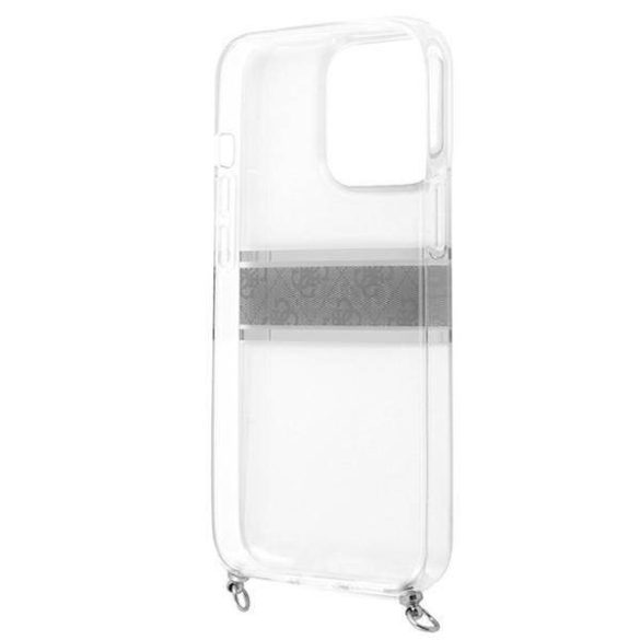 Guess GUHCP13LKC4GBSI iPhone 13 Pro / 13 6,1" átlátszó keménytok 4G szürke szíjjal és ezüst lánccal