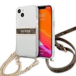   Guess GUHCP13SKC4GBGO iPhone 13 mini 5,4" átlátszó keménytok 4G barna szíjjal arany lánccal