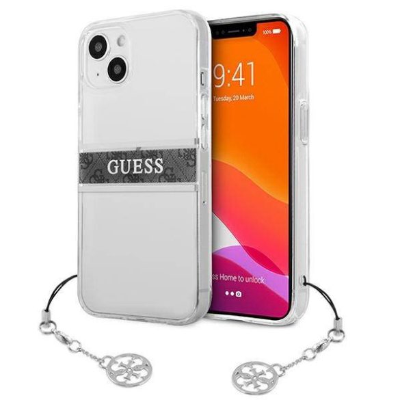 Guess GUHCP13SKB4GGR iPhone 13 mini 5,4" átlátszó 4G szürke Strap Charm keménytok